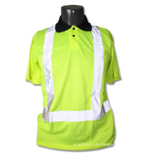 Reflektierendes Streifen gestricktes Polyester-Sicherheits-Polo-T-Shirt mit hoher Sichtbarkeit (YKY2819)
